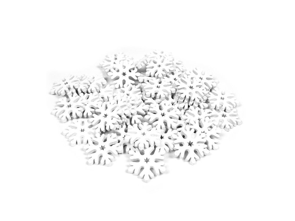 Wooden snowflakes - white, 2,5 cm, 50 pcs.