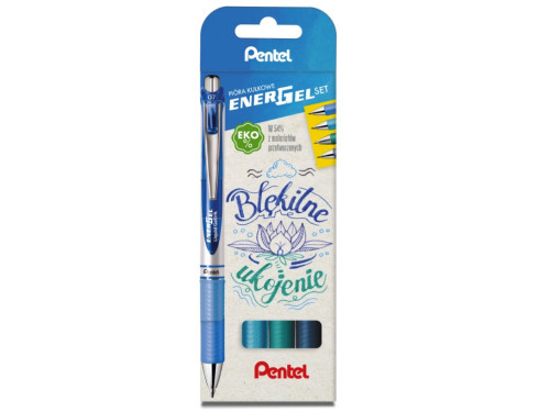 Zestaw piór kulkowych EnerGel - Pentel - Błękitne Ukojenie, 0,7 mm, 4 szt.