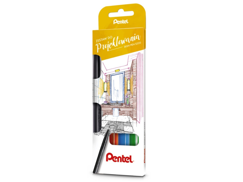 Zestaw do projektowania Brush Sign Pen - Pentel - Set 4, 4 kolory