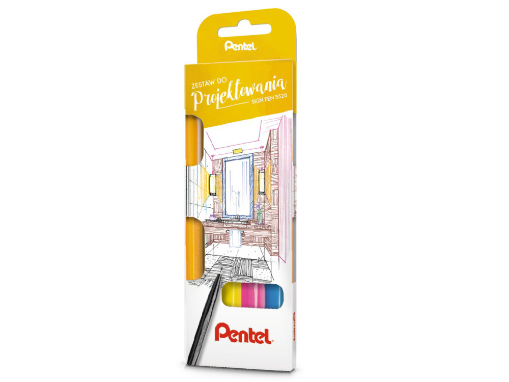 Zestaw do projektowania Brush Sign Pen - Pentel - Set 4, 4 kolory