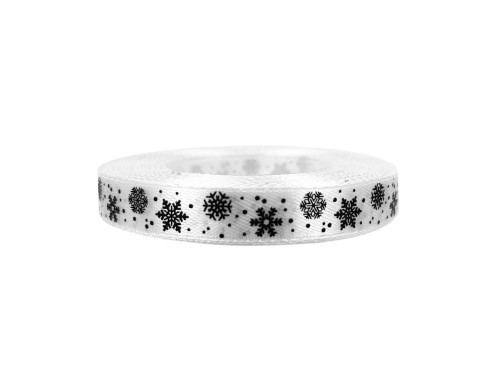 Wstążka satynowa Śnieżynki - biała, 12 mm x 22 m