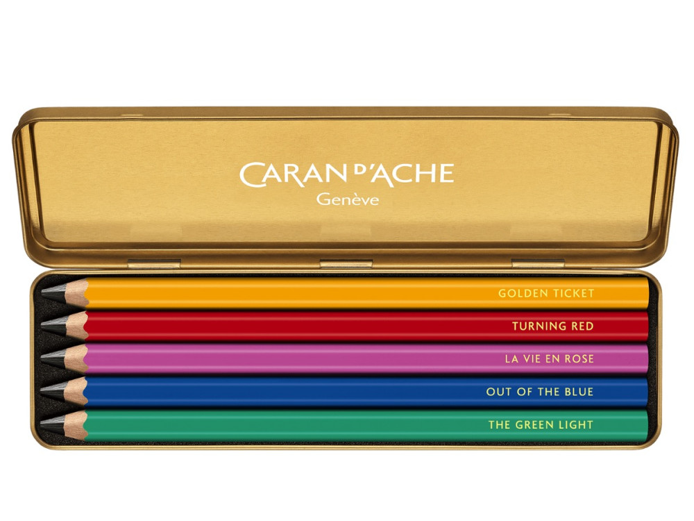 Set of Maxi Graphite, Colour Treasure pencils with case - Caran d'Ache - HB, 5 pcs.