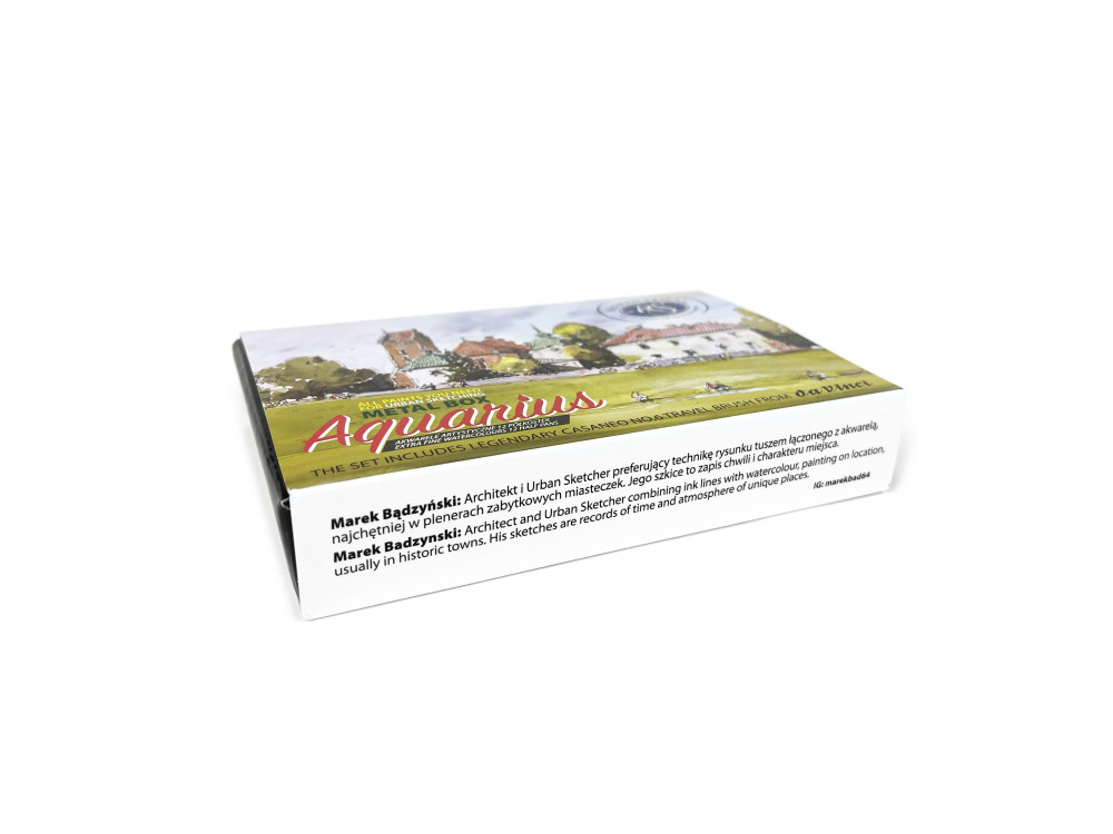 Set of Aquarius watercolor paints, Urban Sketchers with Casaneo brush - Roman Szmal - 12 colors