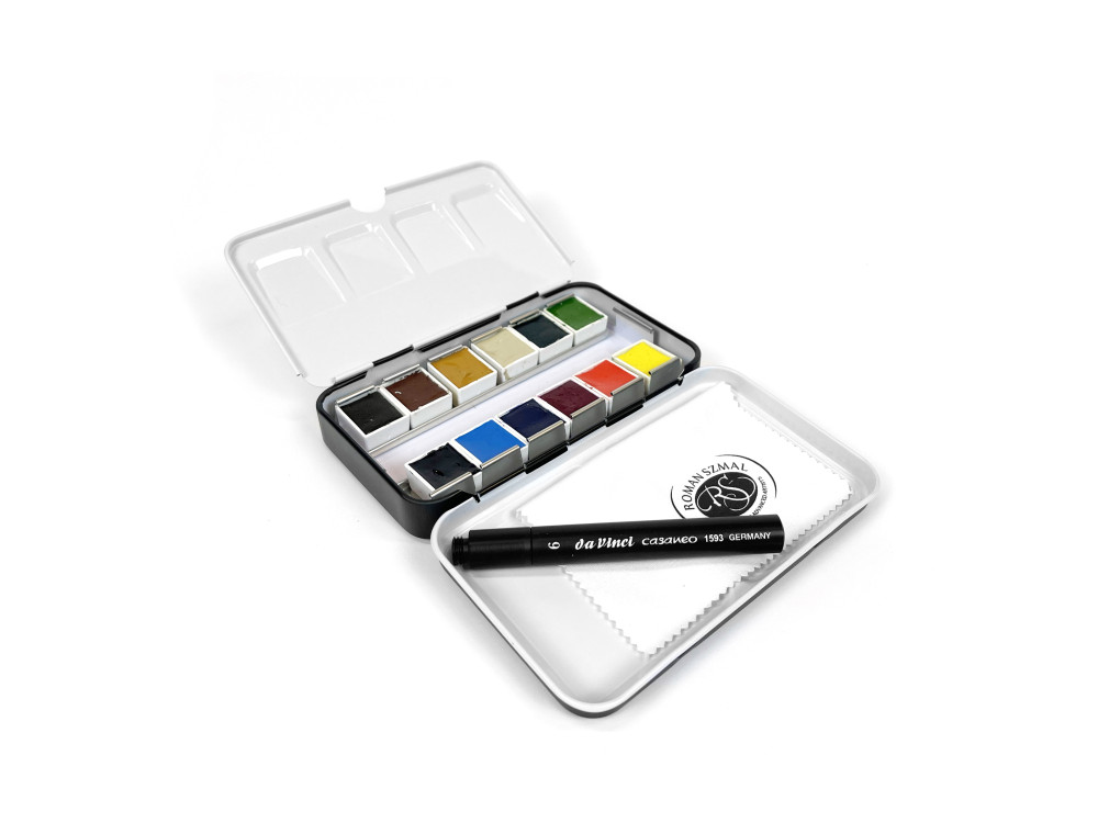 Set of Aquarius watercolor paints, Urban Sketchers with Casaneo brush - Roman Szmal - 12 colors