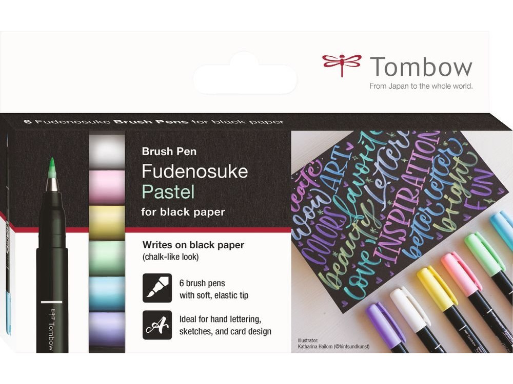 Zestaw pisaków do kaligrafii Fudenosuke Brush Pen Pastel - Tombow - 6 kolorów