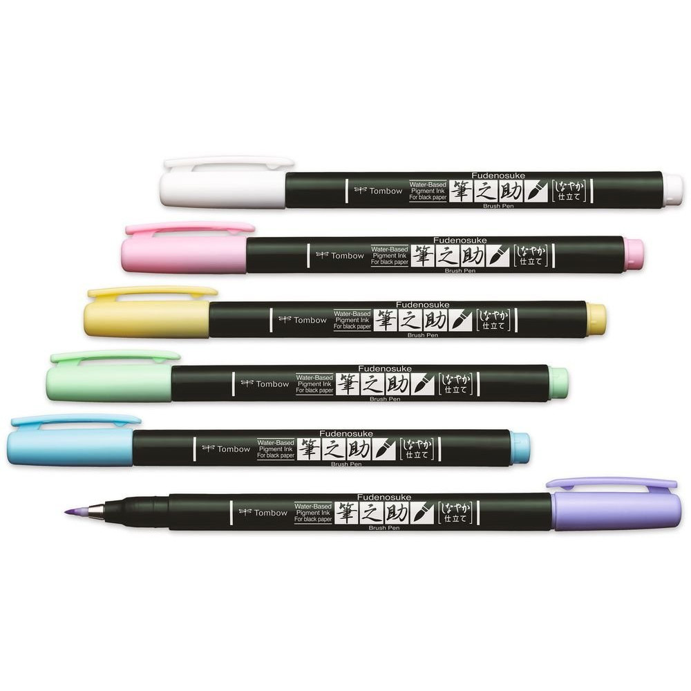 Zestaw pisaków do kaligrafii Fudenosuke Brush Pen Pastel - Tombow - 6 kolorów