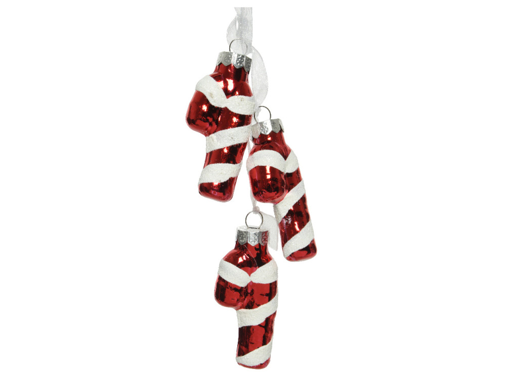 Glass Candy Cane baubles - 2,5 cm x 1,5 cm x 5,5 cm, 3 pcs.
