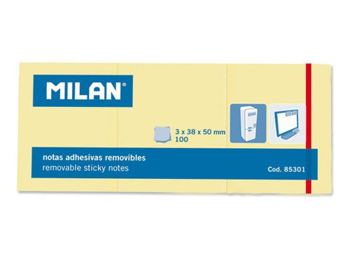 3x100 Adhesive Notes 38x50 mm Yellow