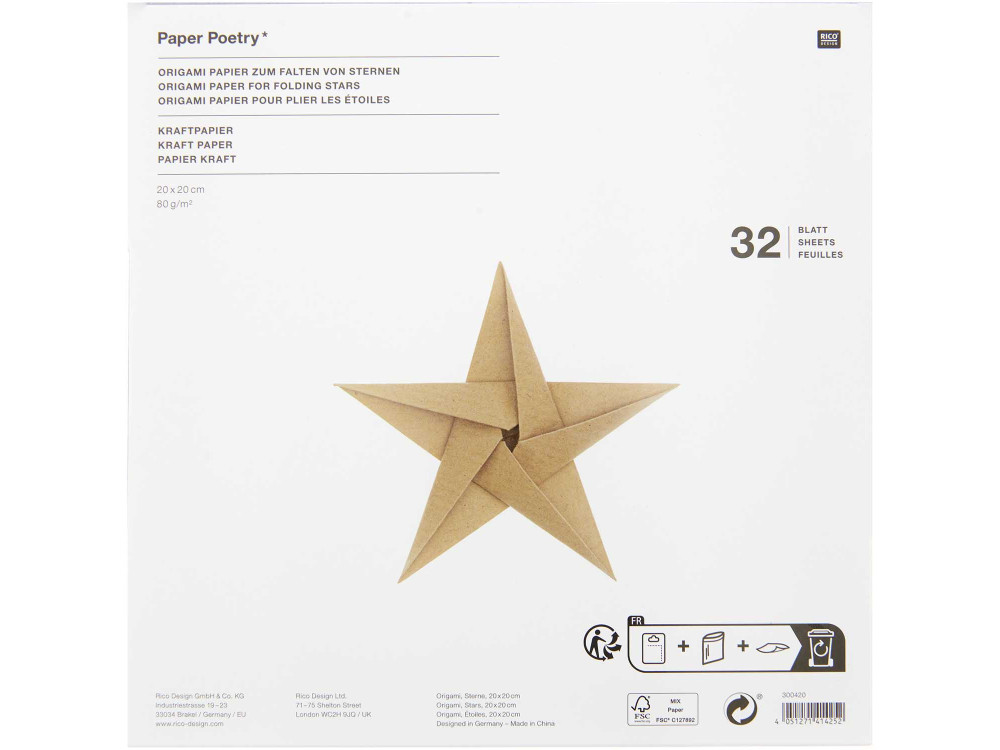Papier origami - Paper Poetry - kraft, 20 x 20 cm, 32 ark.