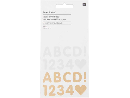 Sticker pad, Alphabet - Paper Poetry - White & Kraft, 16 sheets