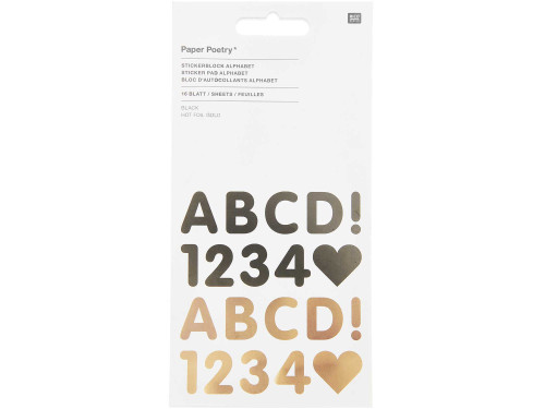 Sticker pad, Alphabet - Paper Poetry - Black & Gold, 16 sheets