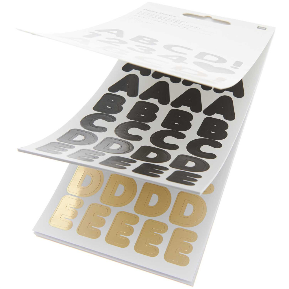Sticker pad, Alphabet - Paper Poetry - Black & Gold, 16 sheets