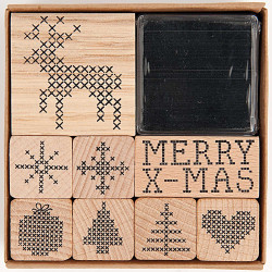 Zestaw stempli drewnianych, Cross-stitch Christmas - Rico Design - 8 szt.