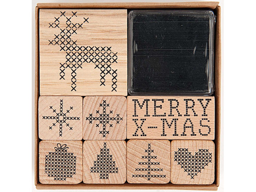Wooden stamp set, Cross-stitch Christmas - Rico Design - 8 pcs.