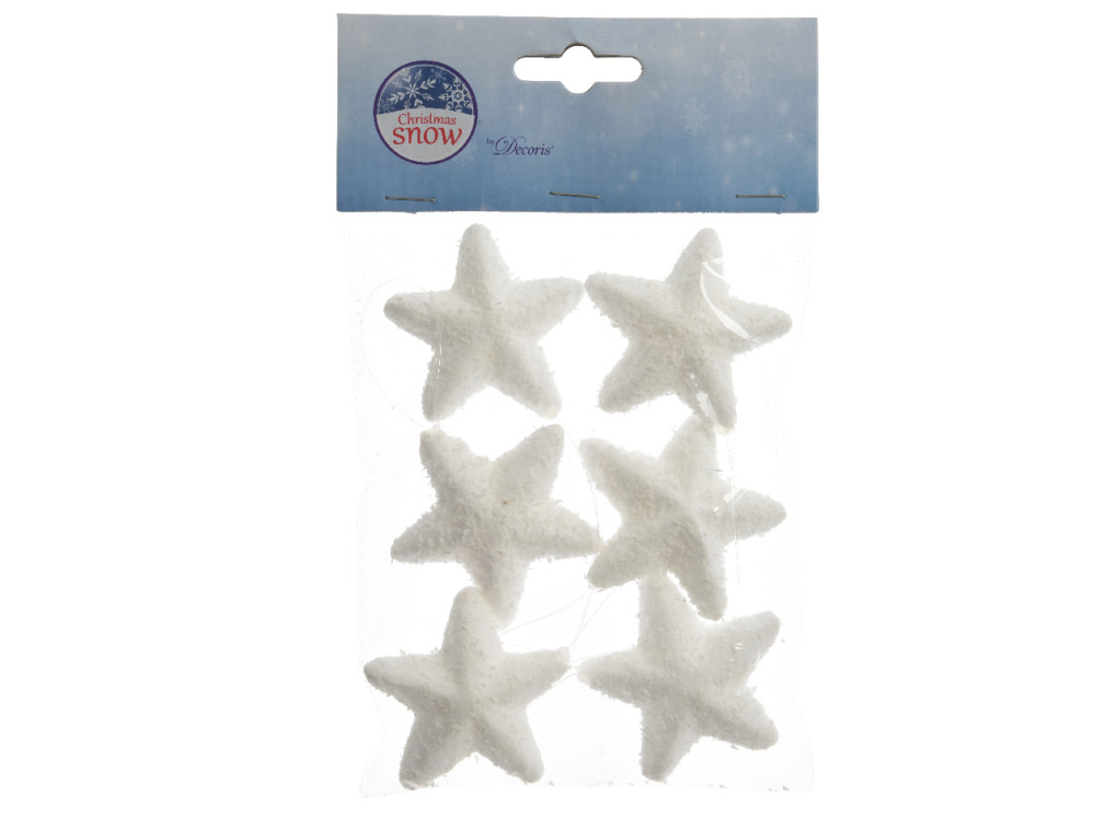 Styrofoam Star baubles - white, 8 cm, 6 pcs.