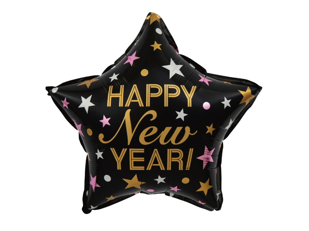Foil balloon, Star Happy New Year - black, 45 cm