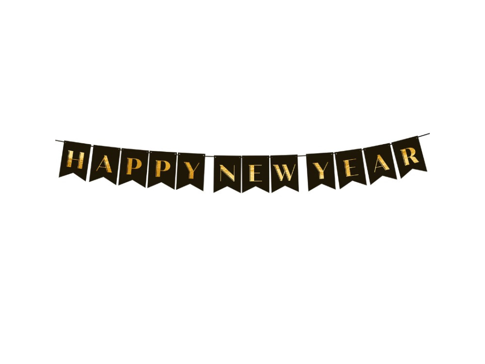 New Year Banner, Happy New Year - black and gold, 250 cm