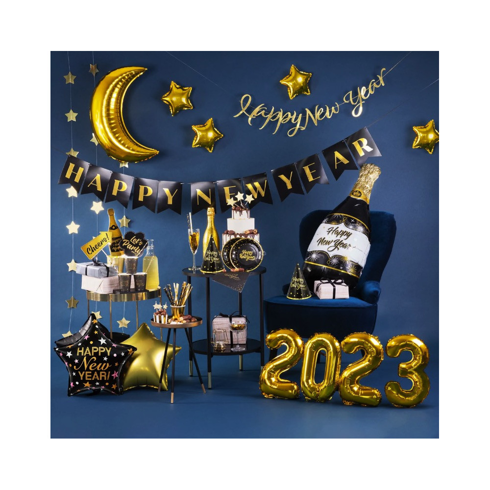 Girlanda na sylwestra, Happy New Year - czarno-złota, 250 cm