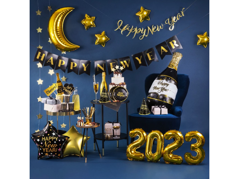 New Year Banner, Happy New Year - black and gold, 250 cm