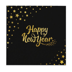 Paper napkins, Happy New Year - black and gold, 10 pcs.