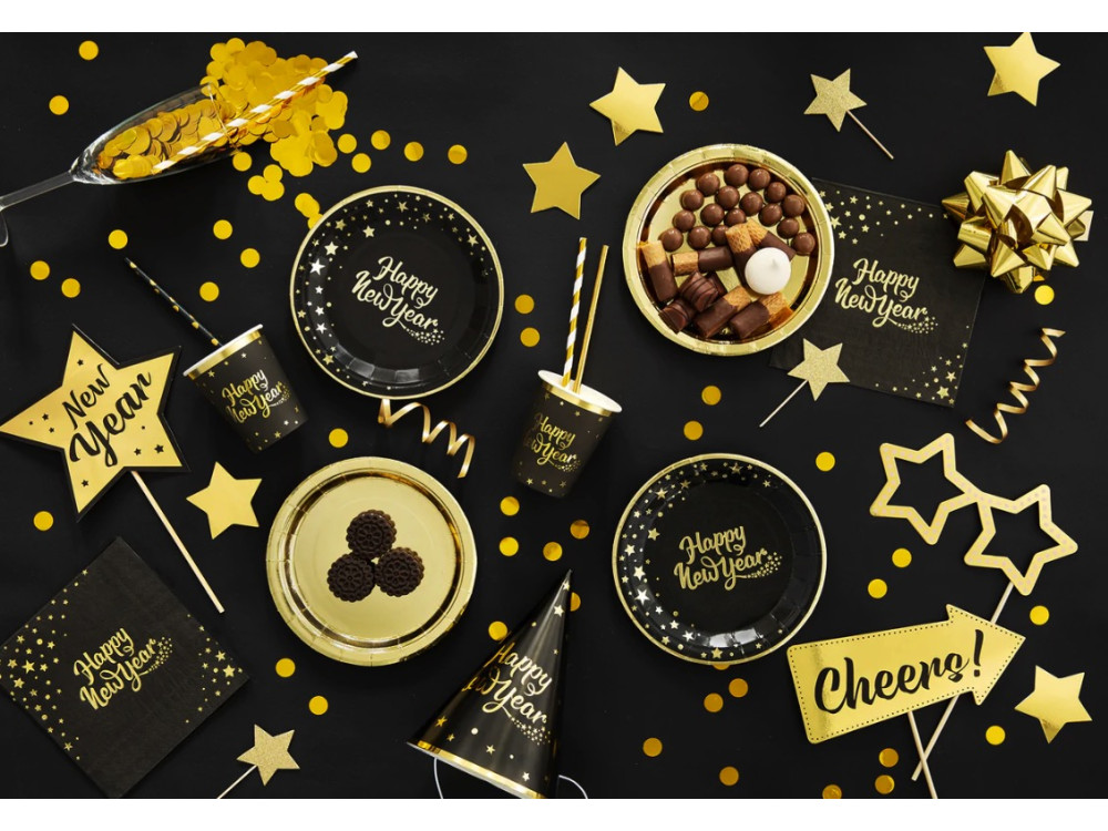 Paper napkins, Happy New Year - black and gold, 10 pcs.