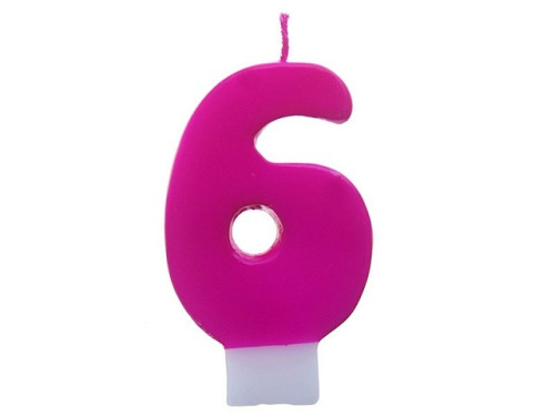 Birthday candle, pink - number 6