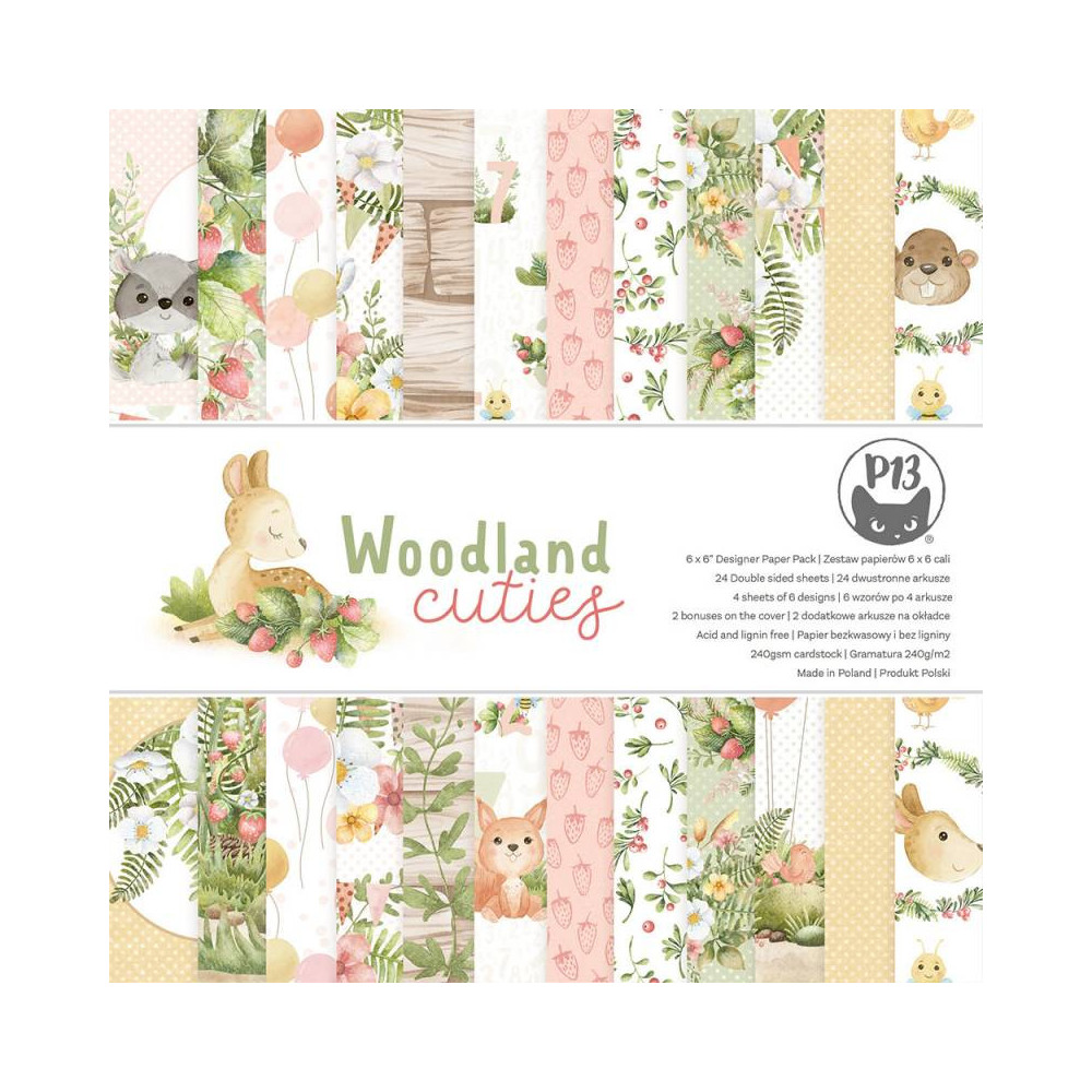 Zestaw papierów do scrapbookingu 15,3 x 15,3 cm - Piątek Trzynastego - Woodland cuties