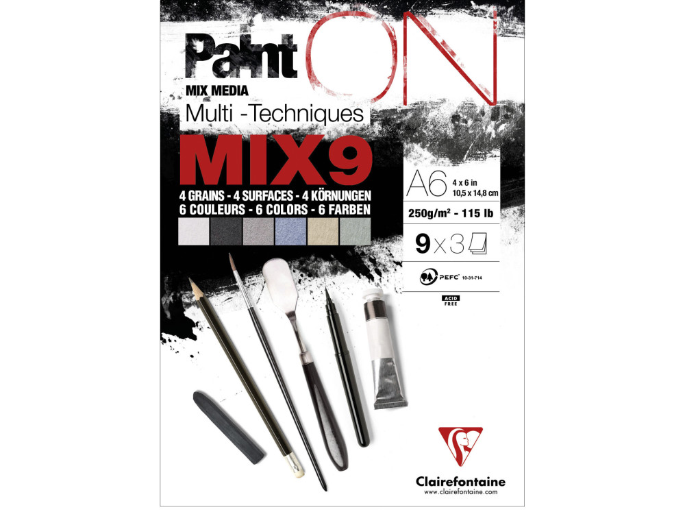 Blok Paint'ON Mix Media 9 - Clairefontaine - kolorowy, A6, 250g, 27 ark.