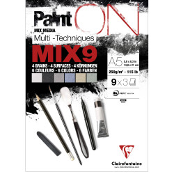 Paint'On Mix Media 9 paper pad - Clairefontaine - colorful, A5, 250g, 27 sheets