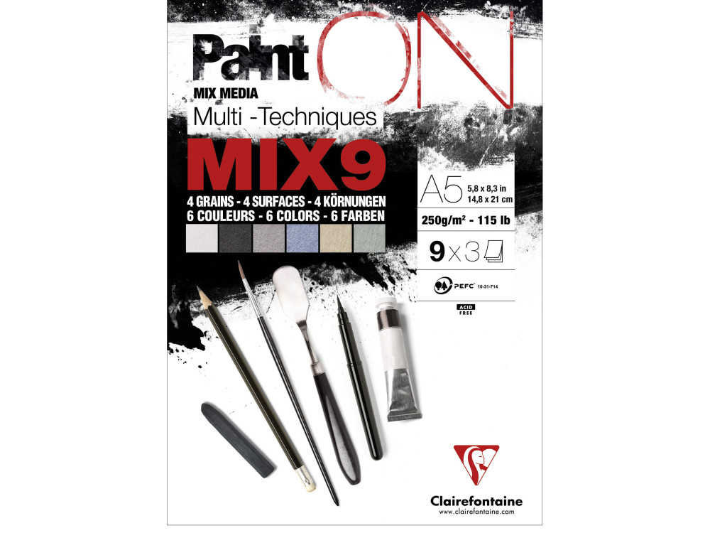 Blok Paint'ON Mix Media 9 - Clairefontaine - kolorowy, A5, 250g, 27 ark.