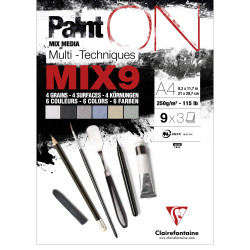 Paint'On Mix Media 9 paper pad - Clairefontaine - colorful, A4, 250g, 27 sheets