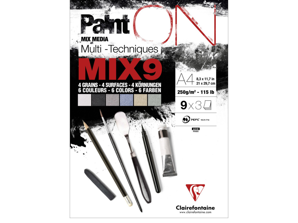 Blok Paint'ON Mix Media 9 - Clairefontaine - kolorowy, A4, 250g, 27 ark.