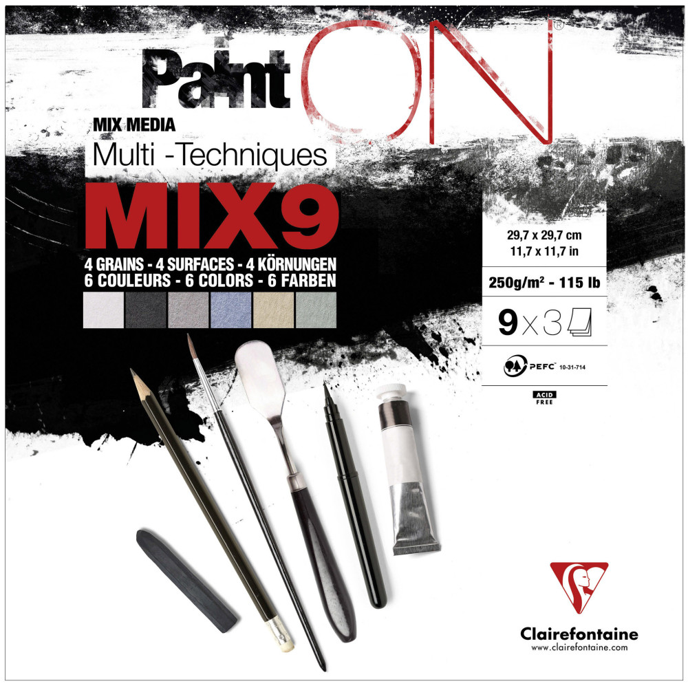 Paint'On Mix Media 9 paper pad - Clairefontaine - colorful, 29,7 x 29,7 cm, 250g, 27 sheets