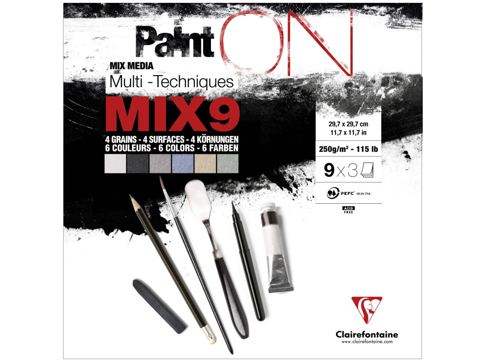 Paint'On Mix Media 9 paper pad - Clairefontaine - colorful, 29,7 x 29,7 cm, 250g, 27 sheets