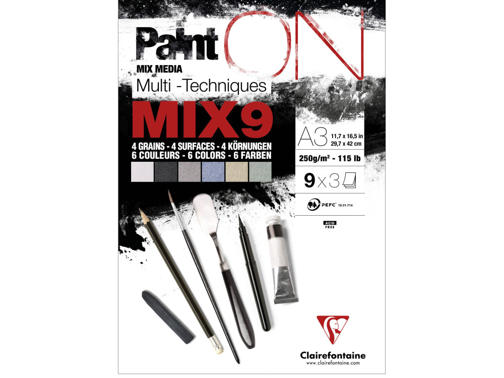 Paint'On Mix Media 9 paper pad - Clairefontaine - colorful, 29,7 x 29,7 cm,  250g, 27 sheets