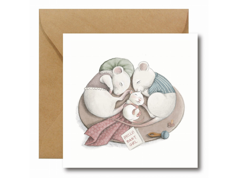 Greeting card - Hi Little - Hello Baby Girl, 14,5 x 14,5 cm