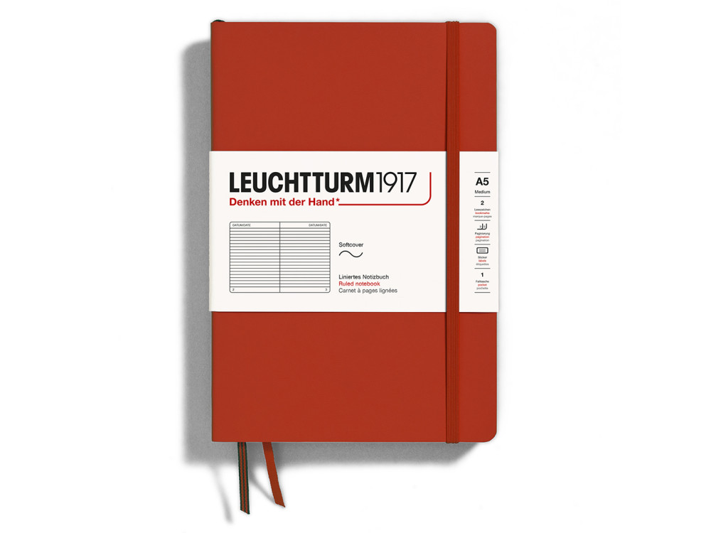 Notatnik A5 - Leuchtturm1917 - w linie, miękka okładka, Fox Red, 80 g/m2