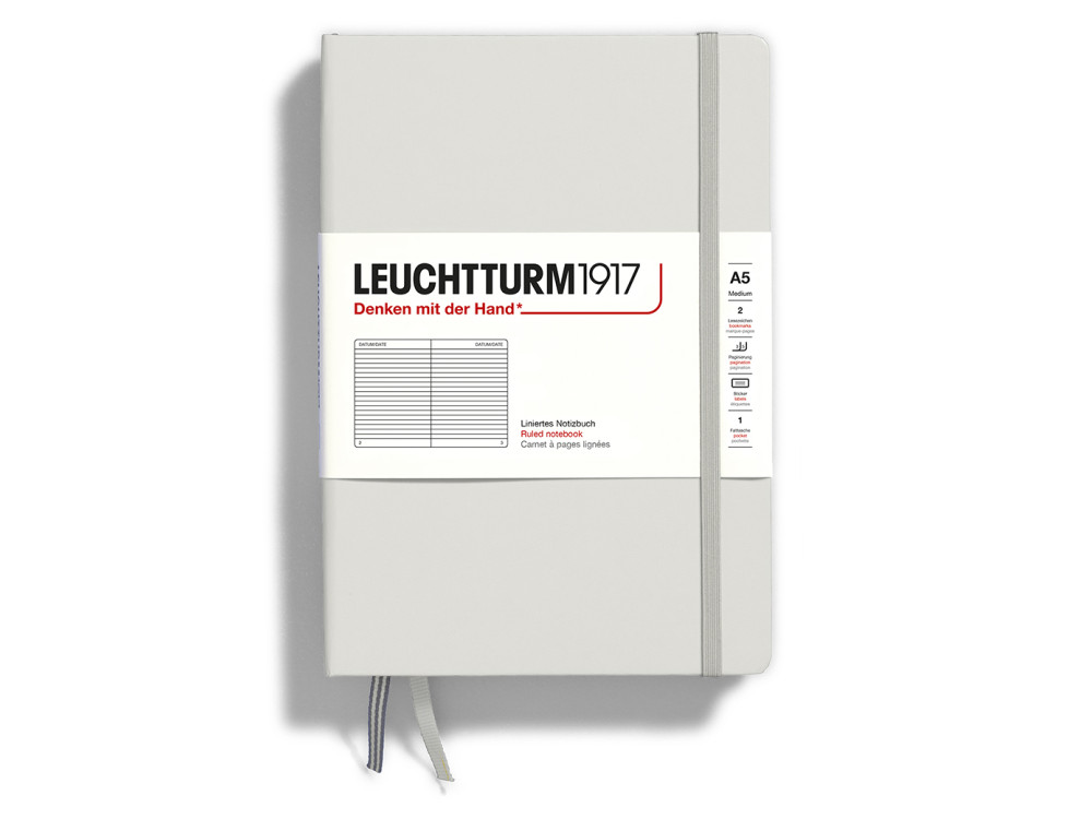 Notatnik A5 - Leuchtturm1917 - w linie, twarda okładka, Light Grey, 80 g/m2
