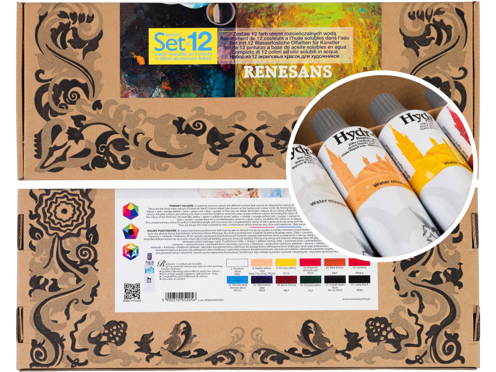 Set of Hydr-Oil water mixable oil paints - Renesans - 12 colors x 60 ml