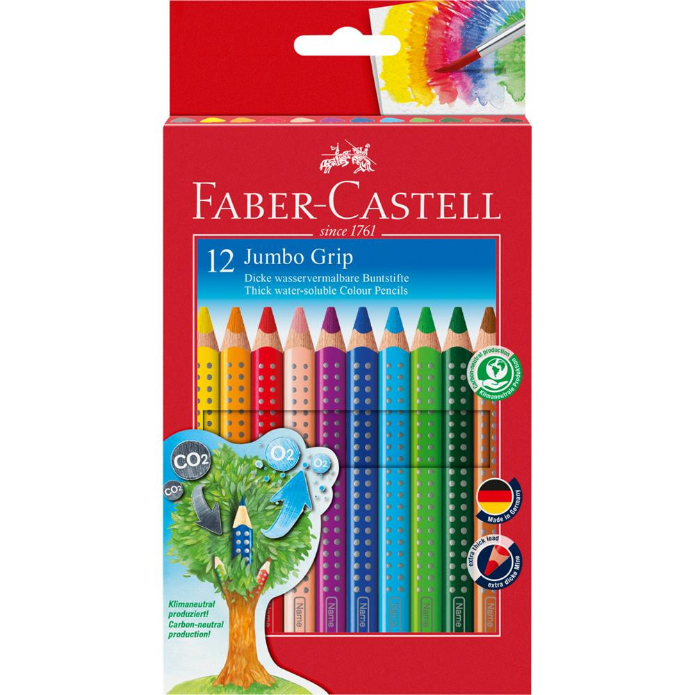 Jumbo Grip triangular colored pencils + sharpener - Faber-Castell - 12 colors