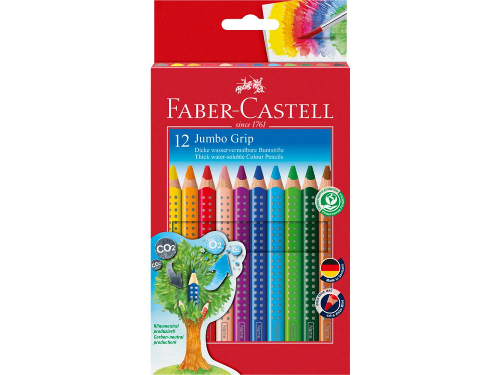 Jumbo Grip triangular colored pencils + sharpener - Faber-Castell - 12 colors
