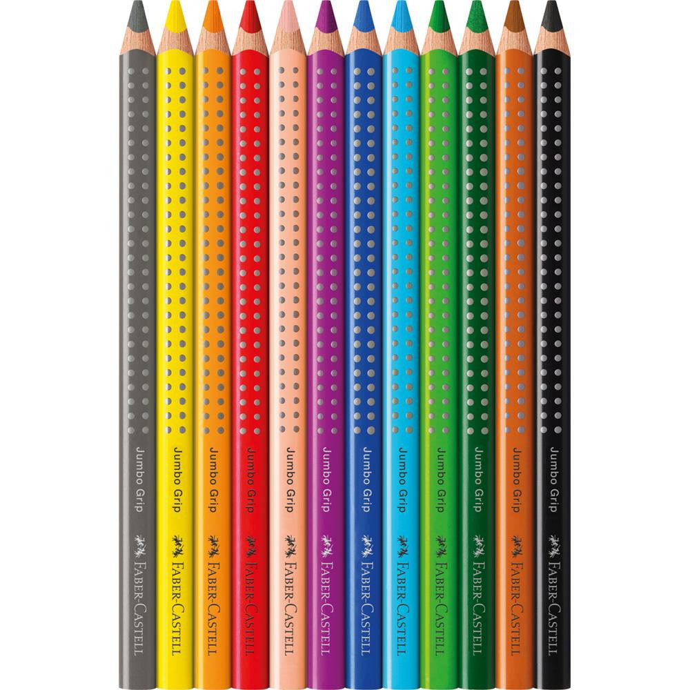 Jumbo Grip triangular colored pencils + sharpener - Faber-Castell - 12 colors