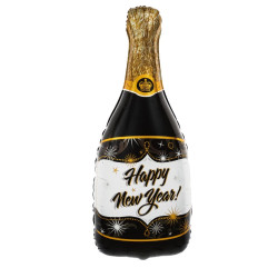 Foil balloon, Champagne Bottle Happy New Year - black, 39,5 x 98 cm