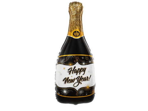 Foil balloon, Champagne Bottle Happy New Year - black, 39,5 x 98 cm