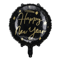 Balon foliowy, Happy New Year - czarny, 45 cm