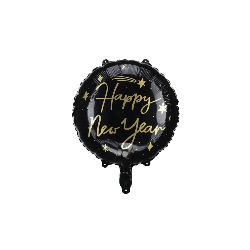 Balon foliowy, Happy New Year - czarny, 45 cm