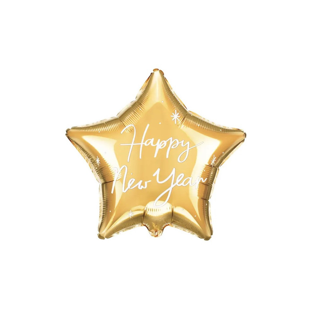 Foil balloon, Star Happy New Year - gold, 47 x 50 cm