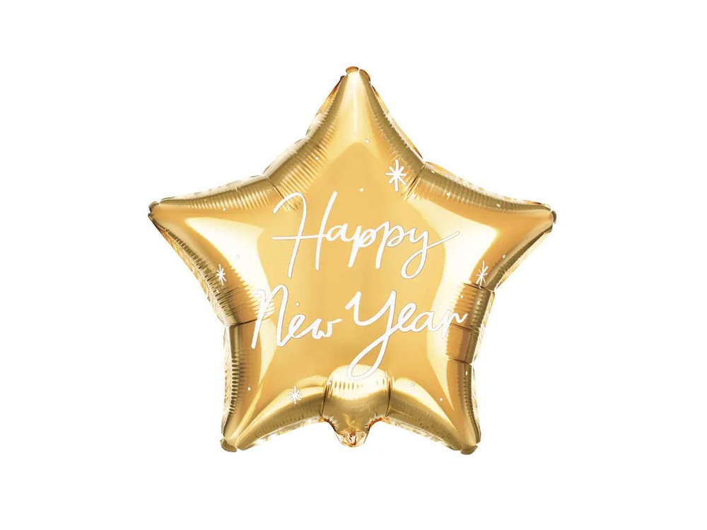 Foil balloon, Star Happy New Year - gold, 47 x 50 cm