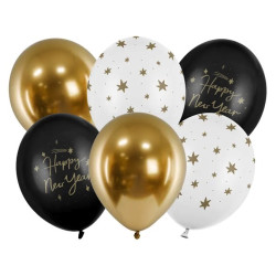 Latex balloon, Happy New Year - 30 cm, 6 pcs.