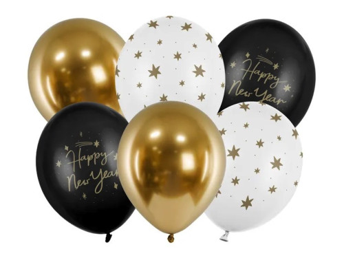 Latex balloon, Happy New Year - 30 cm, 6 pcs.